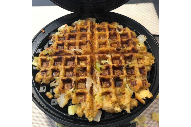 A waffle in an iron
