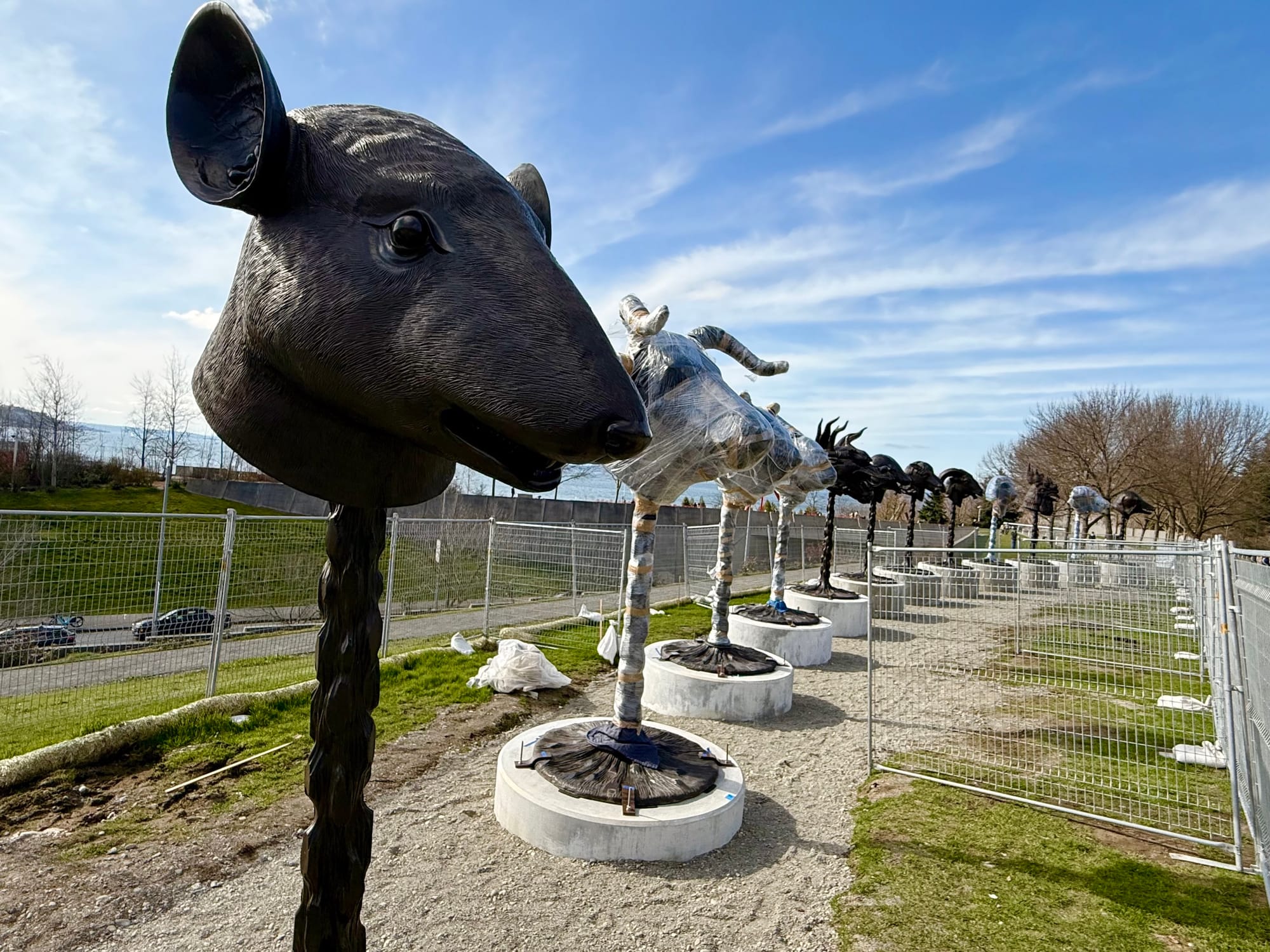 A series of bronze cast animal heads
