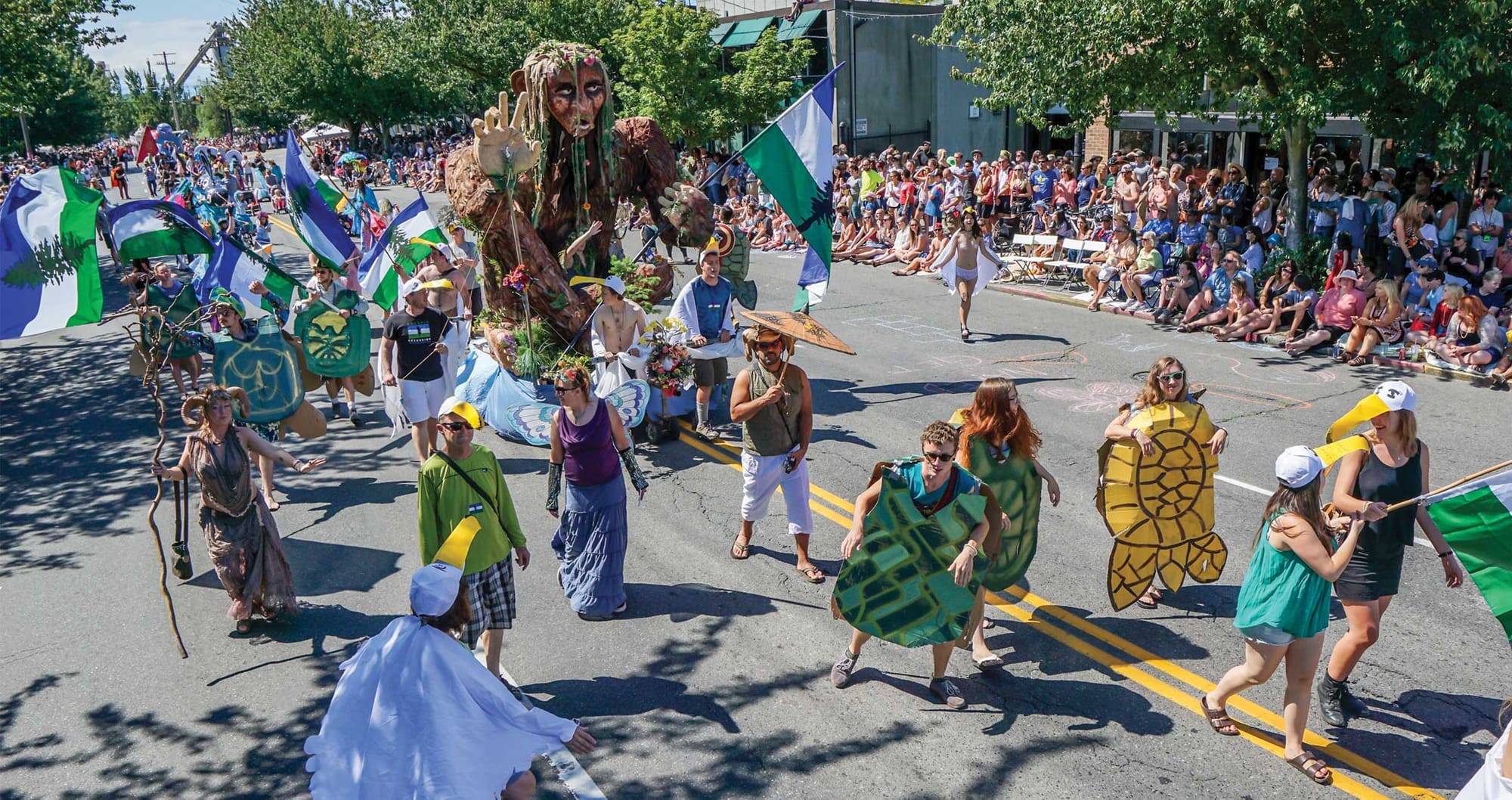 People in costume dance at the Fremont Solstice Fair