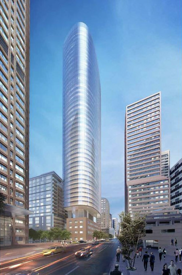 A proposed tower on 1015 2nd Avenue, which would add a 47 story addition on top of the currently empty Federal Reserve Bank building.