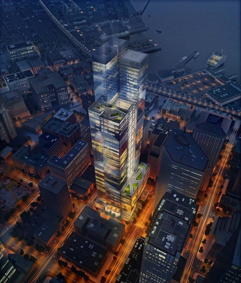 The proposed 888 2nd Avenue, so named for its height in feet. Sixteen of the tower’s 88 stories will be for residential use. The tower will take up an entire block, stretching between Second and Third Avenues, and Marion and Columbia Streets.