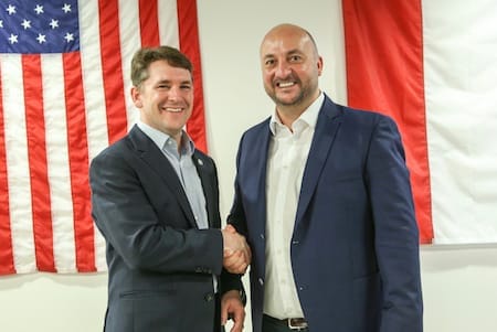Chris Lewicki, left, with a visiting official from Luxembourg, which has invested in the company (Photo by Planetary Resources)