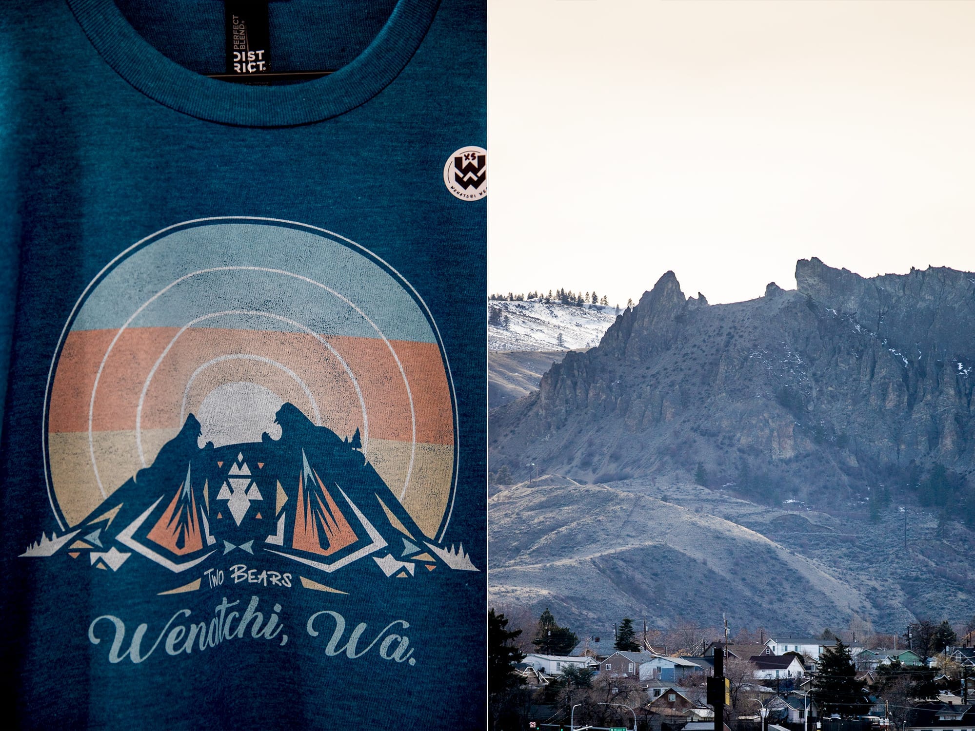 An image of a Wenatchi Wear shirt alongside an image of Two Bears