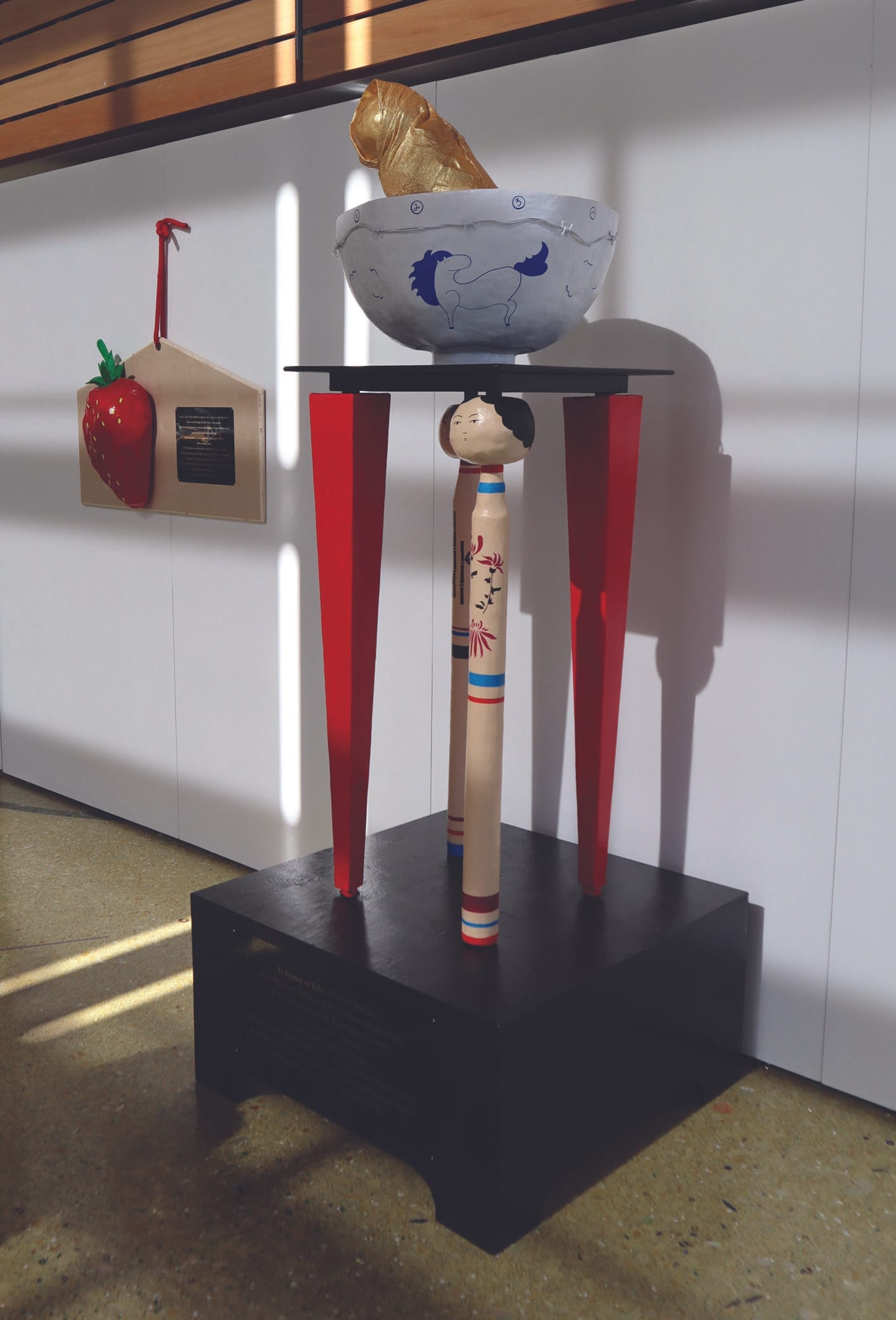 Sculpture with strawberry and papier maché