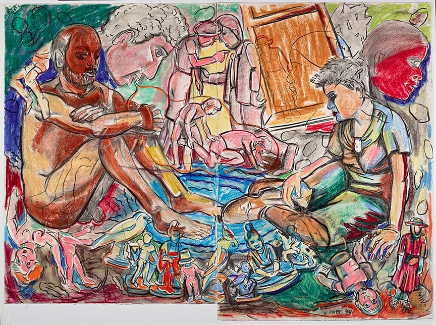 Viola Frey, “The Discussion I” (1994), pastel on paper PHOTO CREDIT: Courtesy of James Harris Gallery