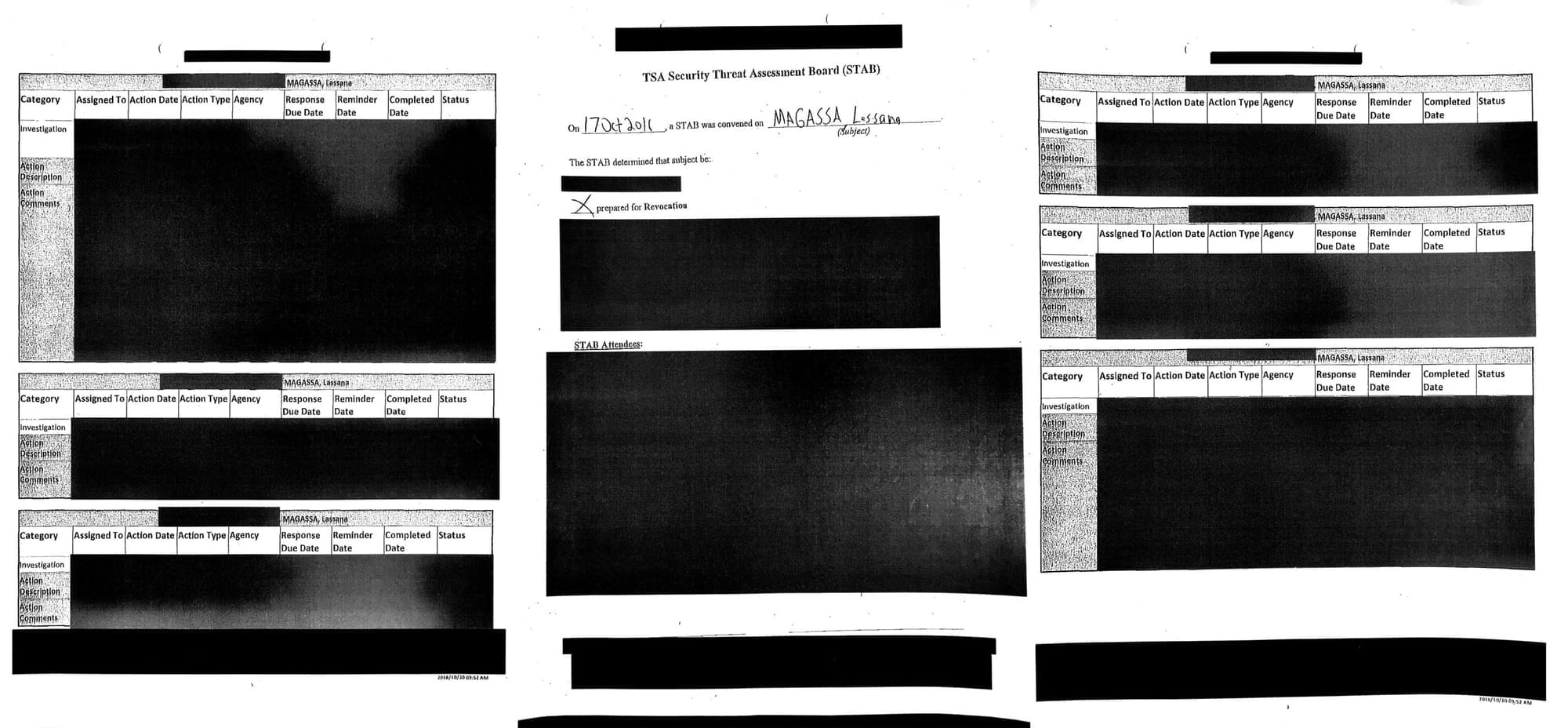 Three pages of more than 15 redacted documents Magassa received through a Freedom of Information Request to the Transportation Security Administration. 