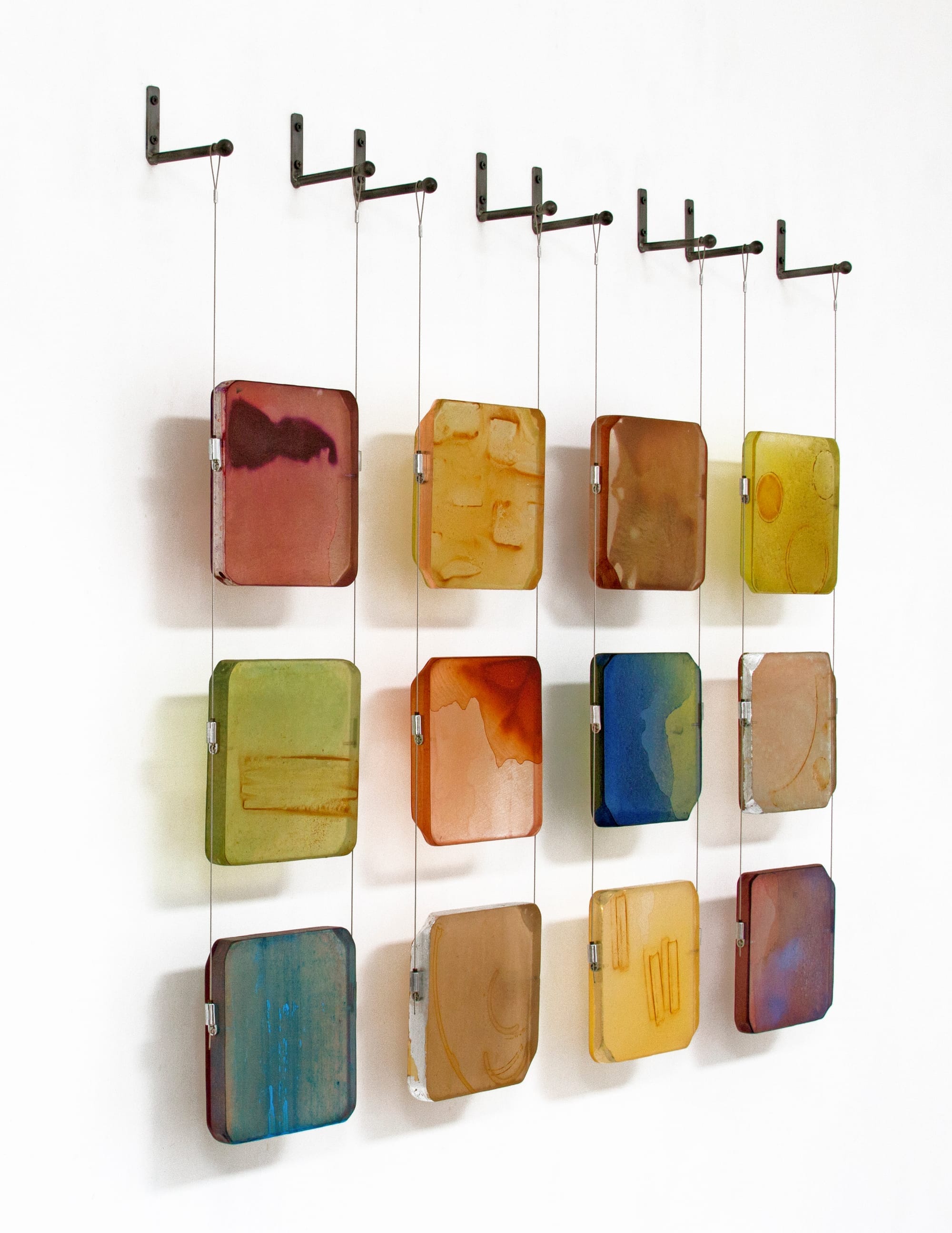 Carrie McGee, “Insect Wings” (2018), rust, acrylic, oil & metal leaf on transparent acrylic