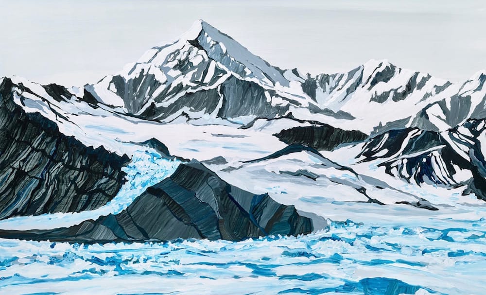 painting of a snow capped mountain