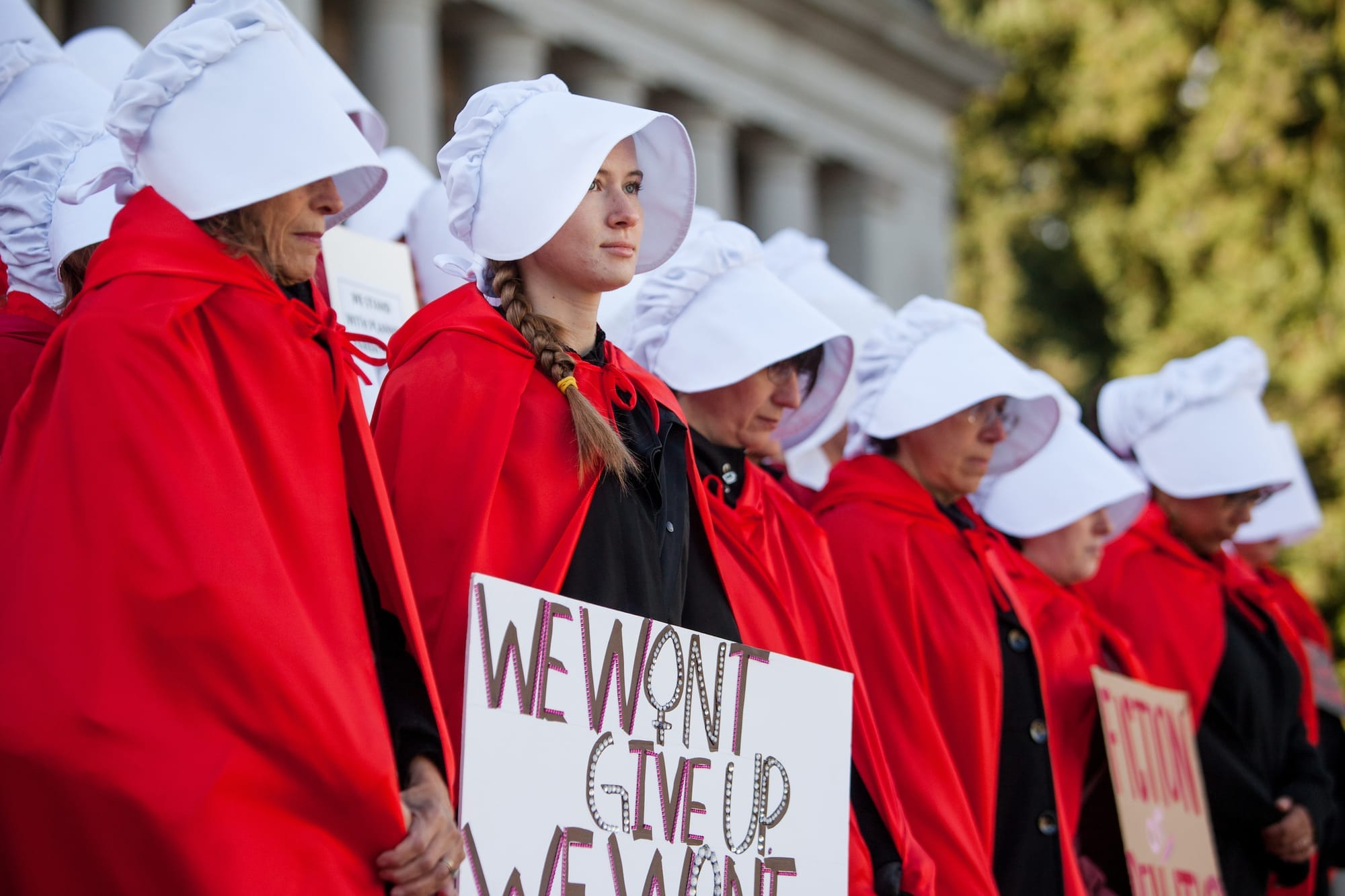 Picture of Paula Stack with other handmaids
