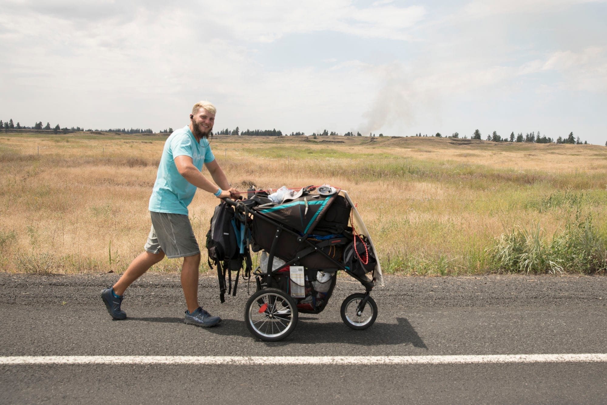 Logan ‘Mayberry’ Phillip walking along Highway 2