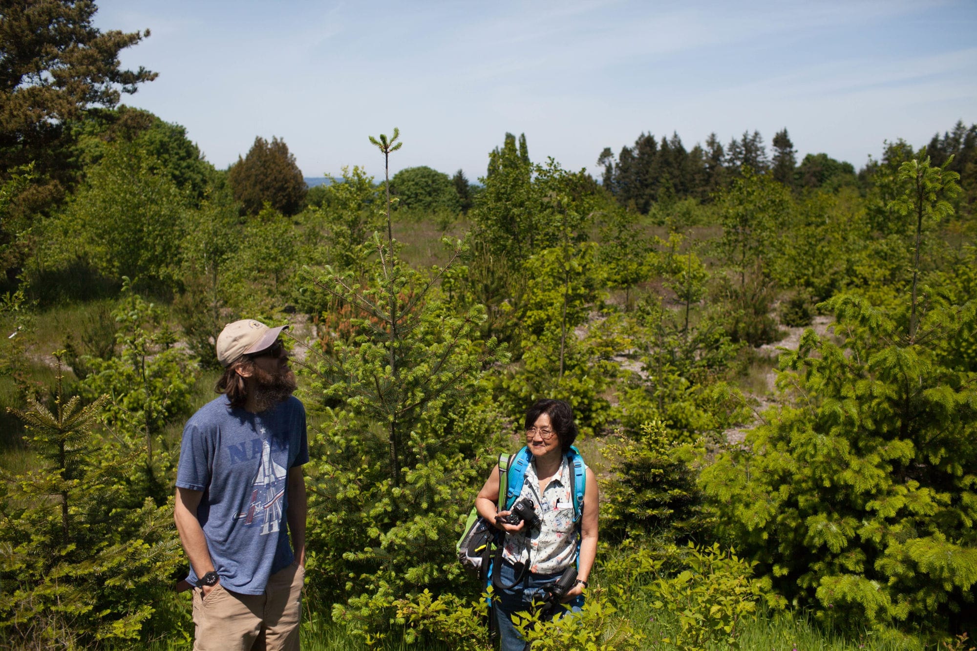 Two visitors enjoy a walk in Discovery Park