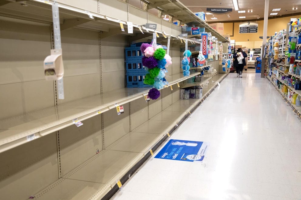 Empty shelves at grocery story