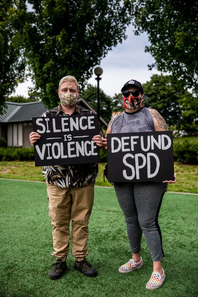 Portrait of two protesters