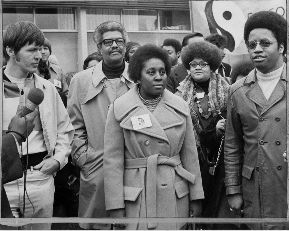 Ethel Mitchell at a press conference