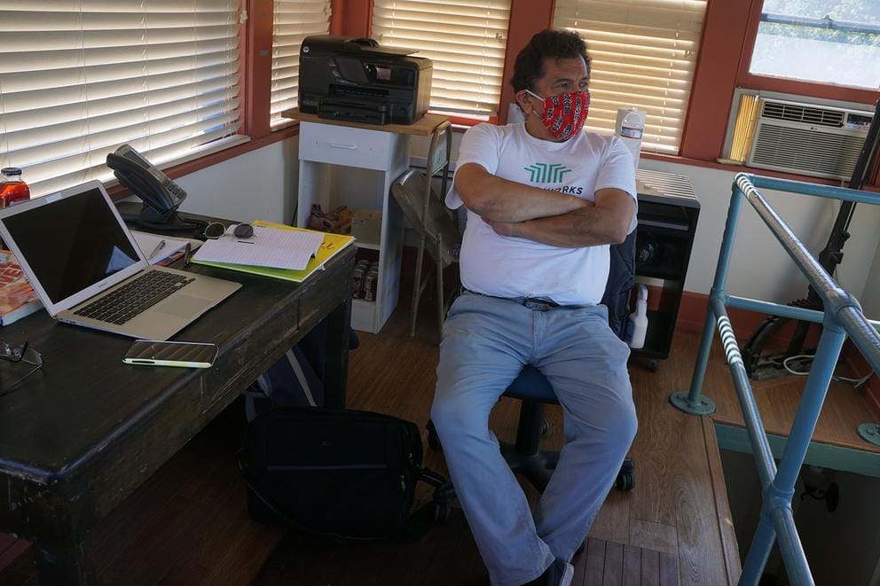 Fernandes in his temporary bridge studio space