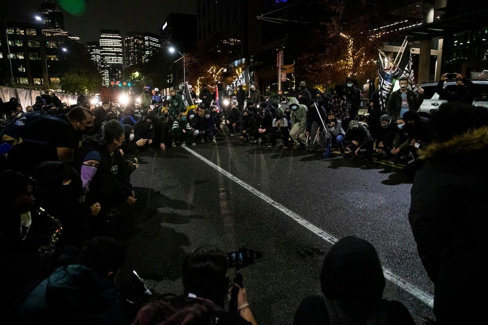 Protesters gather on election night