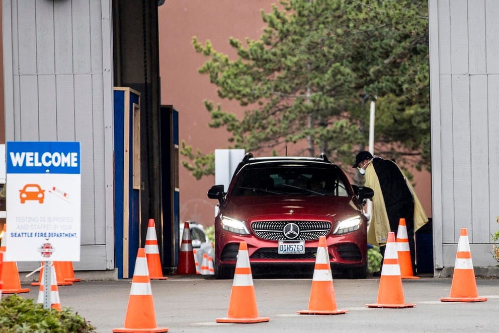 car waiting at a COVID-19 testing site