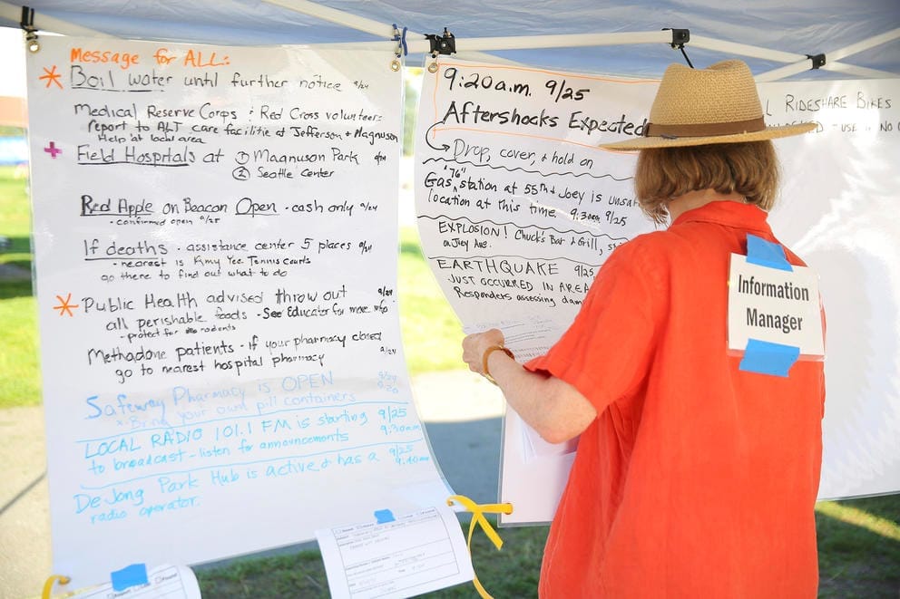 volunteer with signs