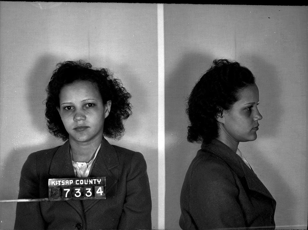 Black and white mug shot of linda taylor, kitsap county