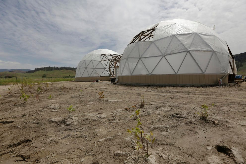A geodesic dome under construction