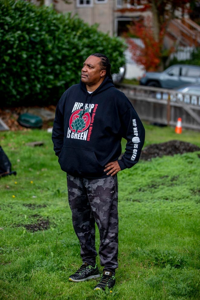 a man stands in a field