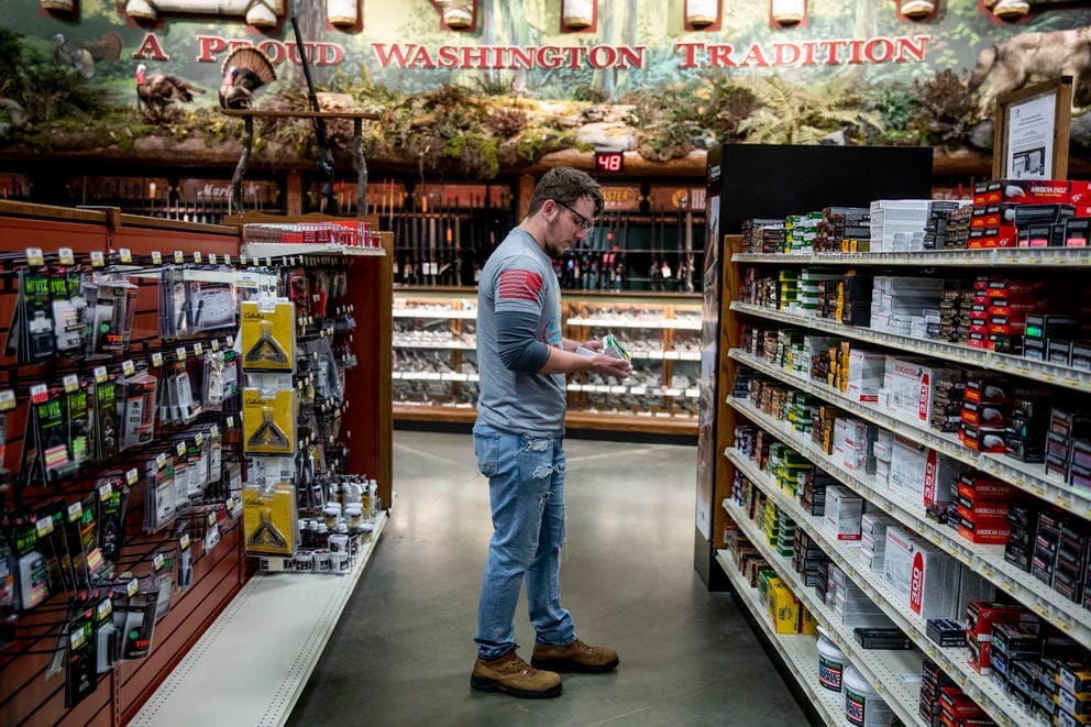 John Abbitt shops for ammunition on his way to a Pink Pistols meetup on May 18, 2019. (Photo by Dorothy Edwards/Crosscut)