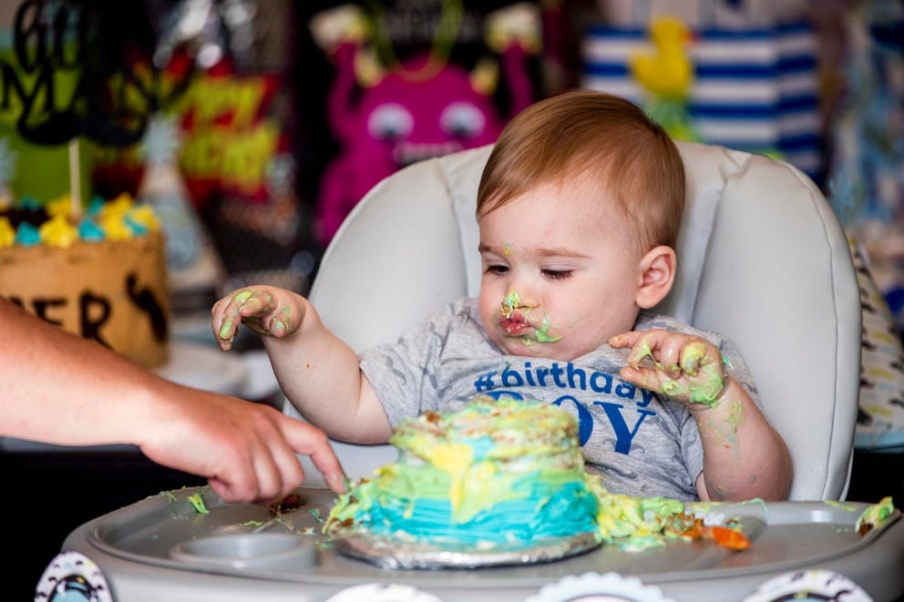 Asher smashes his birthday cake