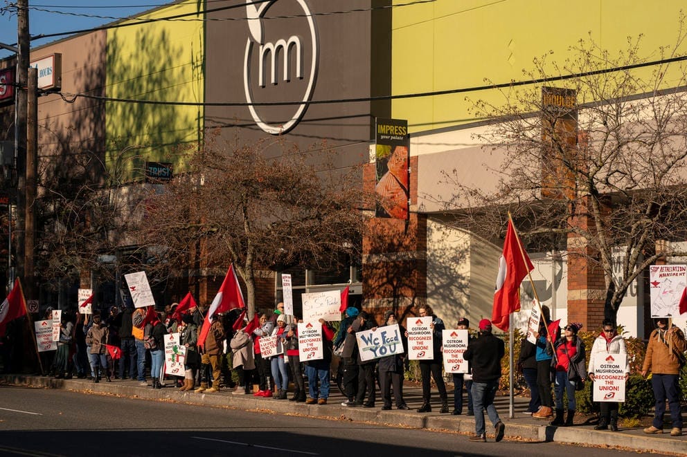 Demonstrators outside of Metropolitan Market