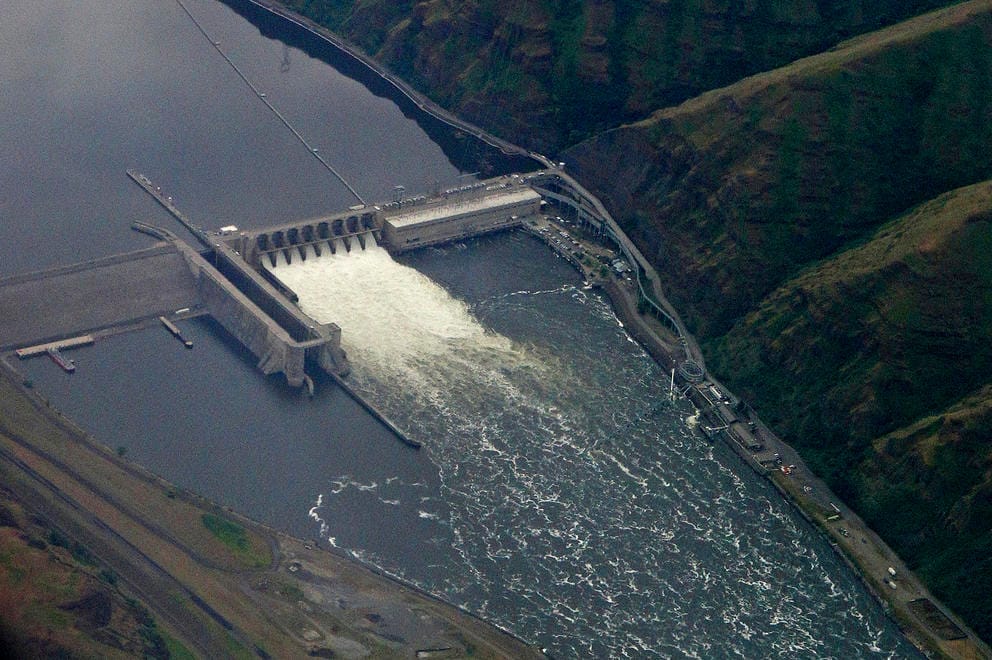 Water flowing from a dam