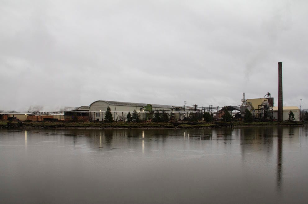 A Weyerhaeuser high-speed small log mill on the Willapa River