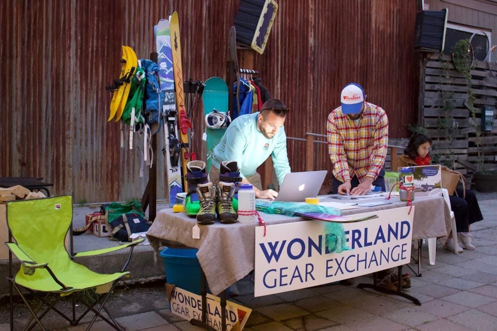 Wonderland co-founders Ben Mawhinney and Nate Seiberling get out the word in Peddler Brewing's beer garden on Sept. 19. Photo: Hannah Weinberger.