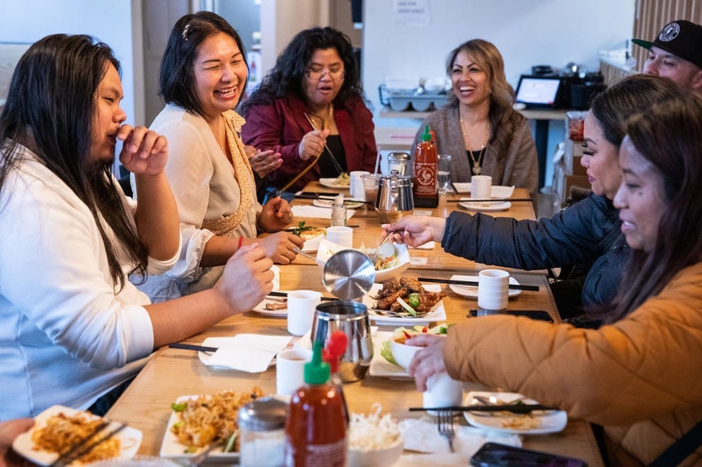 Cambodian American community members eat at Phnom Penh Noodle House