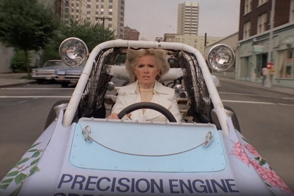 Connie Stevens in a Dune Buggy.