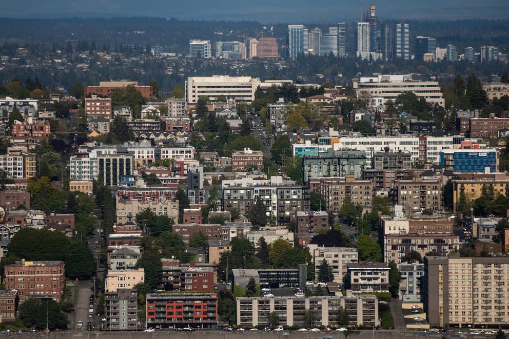 Capitol Hill neighborhood and Bellevue seen from the Space Needle