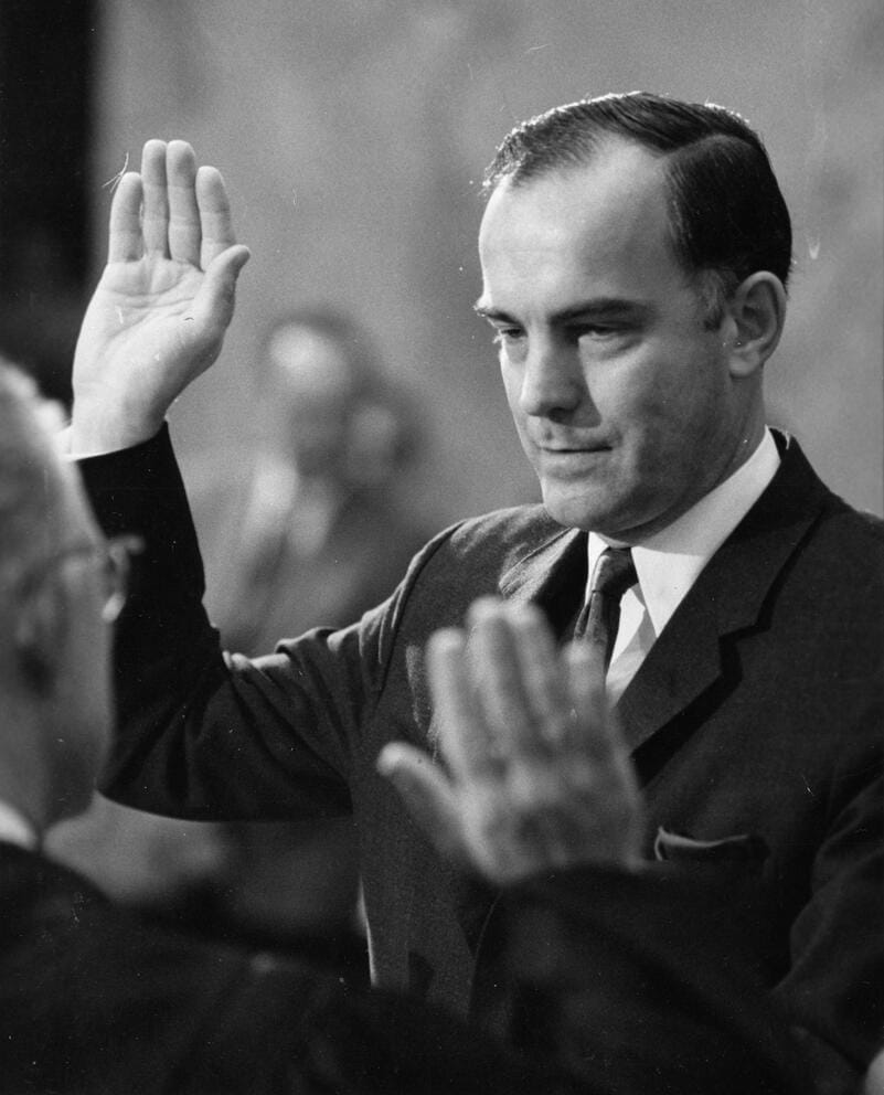 Governor Evans administered oath of office by Chief Justice Robert Hunter of Ephrata during his second inauguration in 1969.