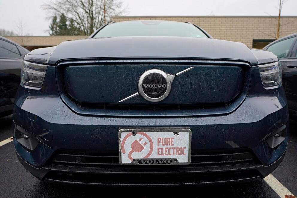 the front of a Volvo XC40 electric vehicle