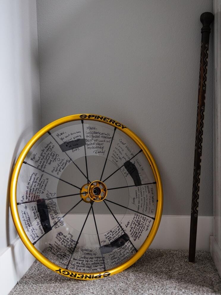 wheelchair wheel with signatures