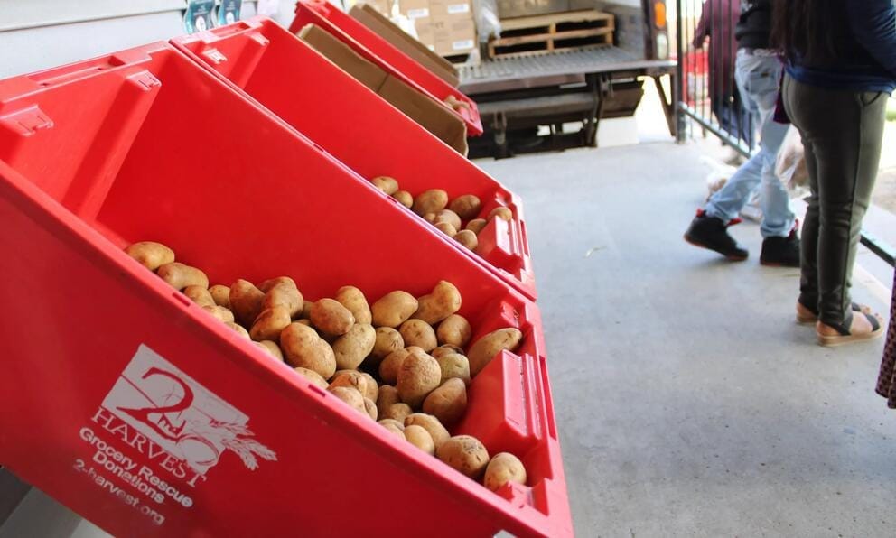 Red boxes of potatoes