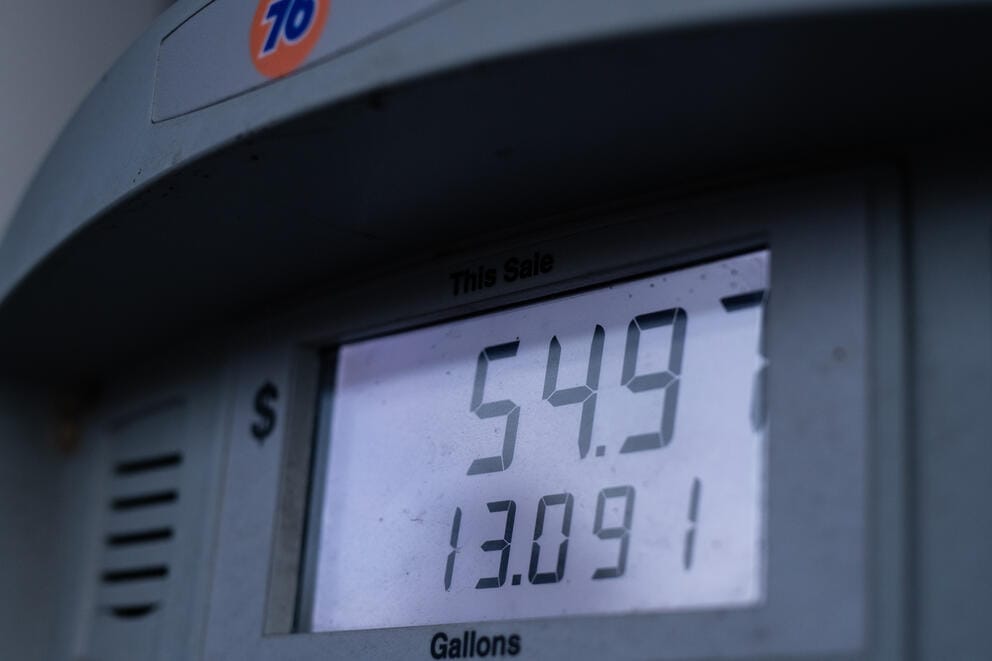closeup of the price at a gas pump