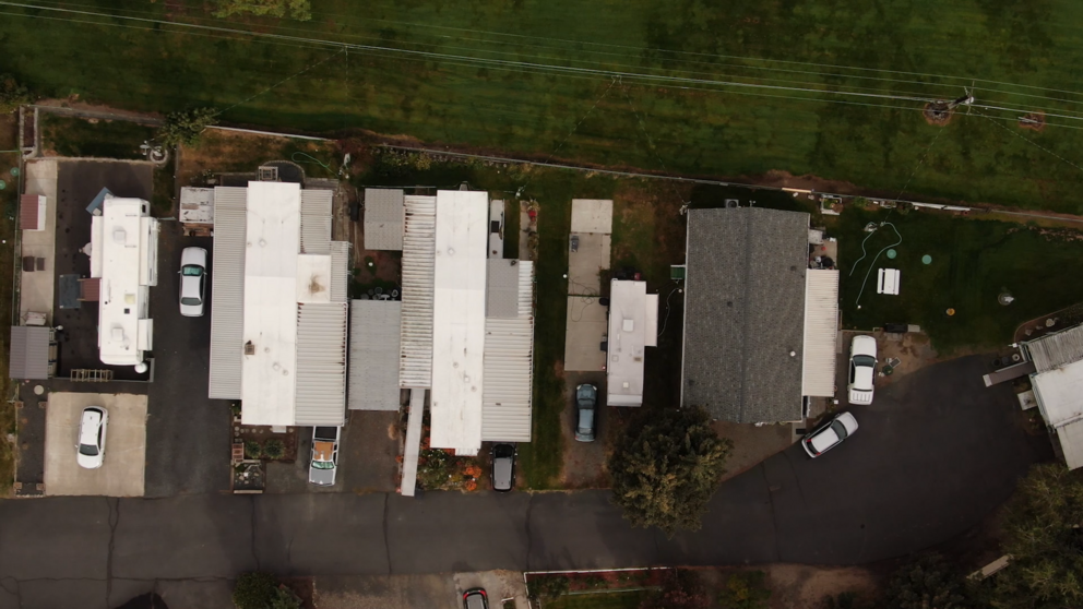 An overhead view of a mobile home park