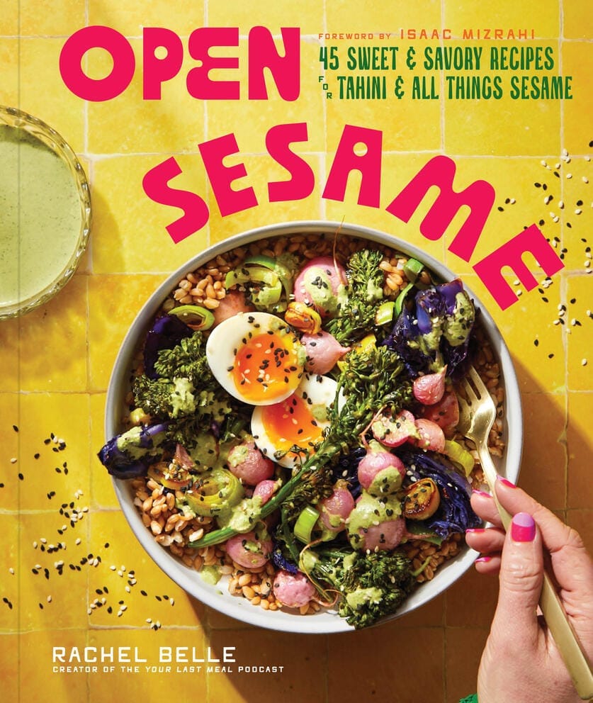 The cover of 'Open Sesame,' which is yellow and features a photo of a grain bowl.