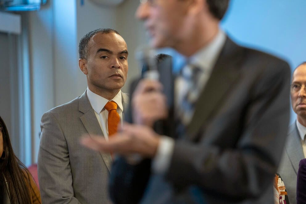 Attorney General Nick Brown looks at Gov. Ferguson
