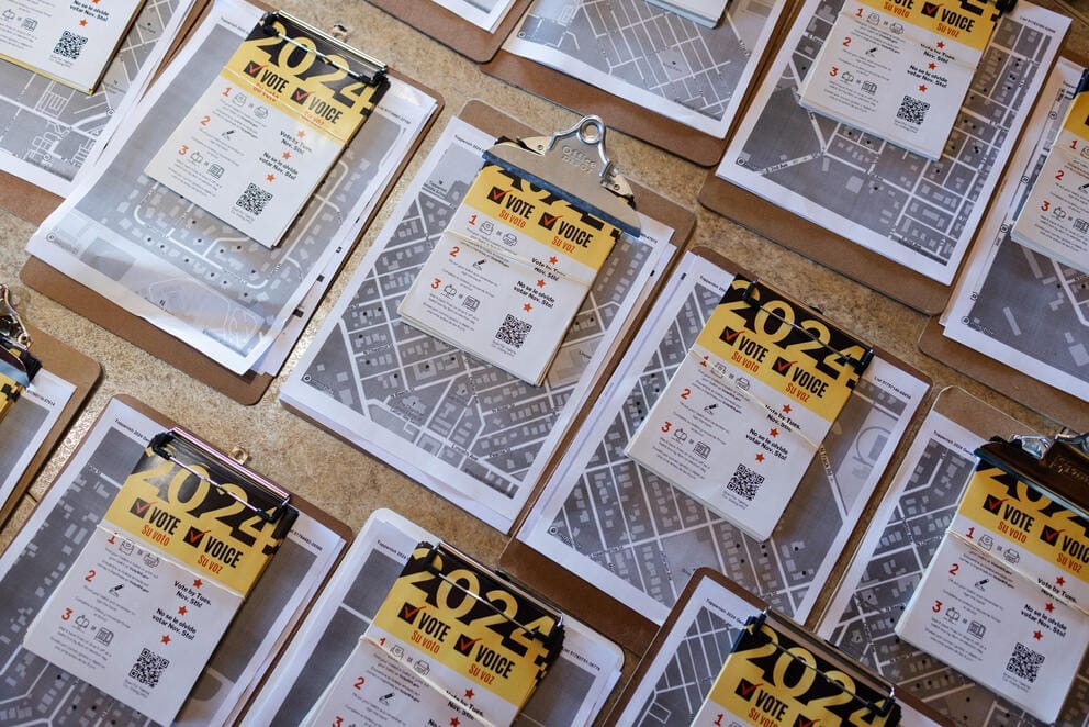 Clipboards with maps and flyers