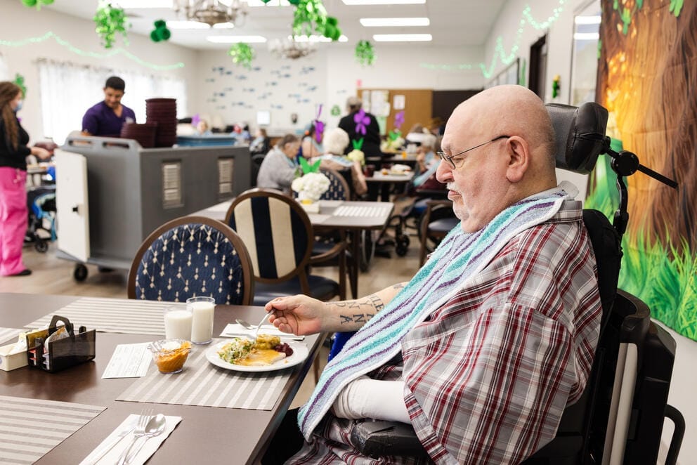 Michael Beehler, 76, a resident at Good Samaritan Health Care Center in Yakima