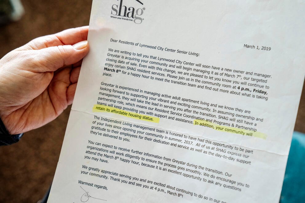 A letter telling tenants that the building they live in will be sold.