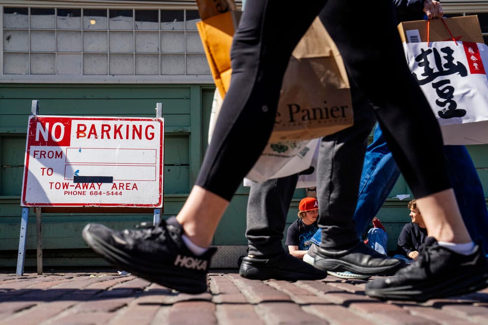 A temporary “No Parking” sign
