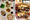 Left: Dim sum dishes on a table. Right: A meaty cheesy sandwich.