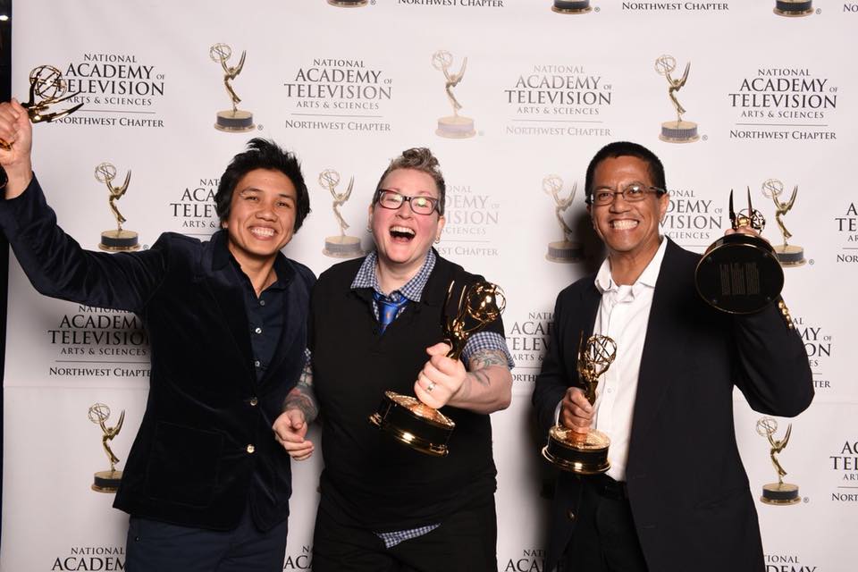 KCTS 9 team members Aileen Imperial, Amy Mahardy and Resti Bagcal at the 55th NW Regional Emmy Awards.