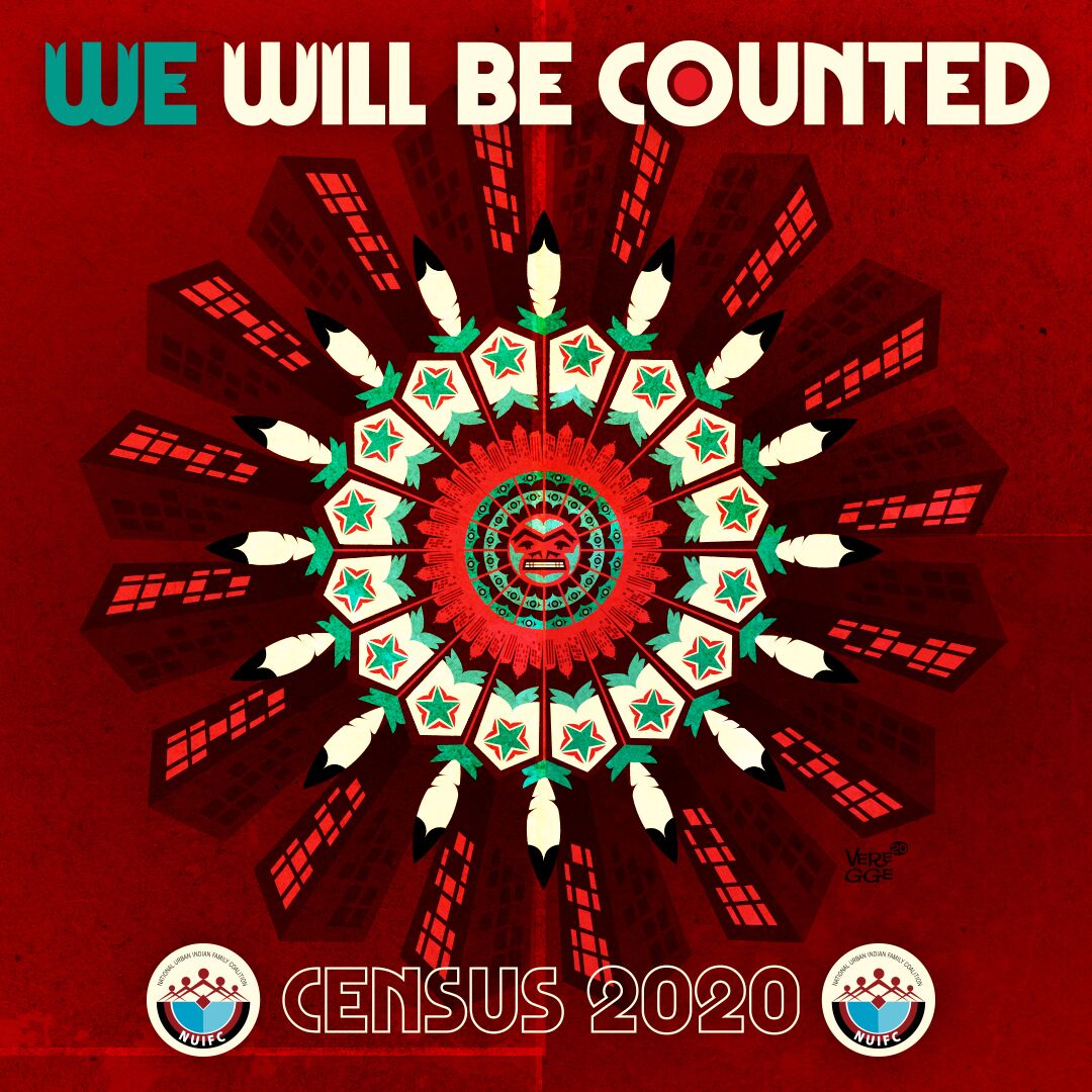 A graphic design that says "we will be counted census 2020"