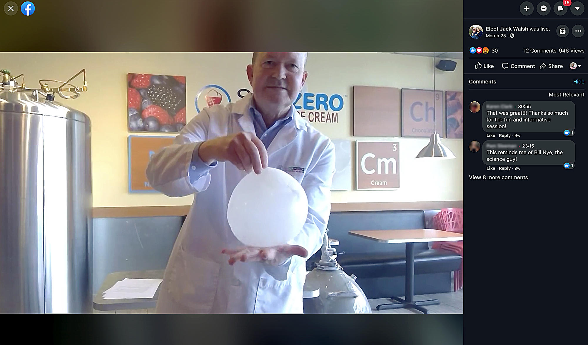 Man holding a baloon in an icrecream shop